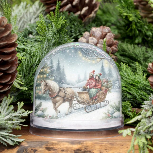  Christmas Couple Sleigh with Horse  Schneekugeln (Winter)