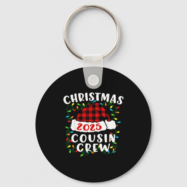 Christmas Cousin Crew 2025 Plaid Santa Hat Xmas Li Schlüsselanhänger (Vorderseite)