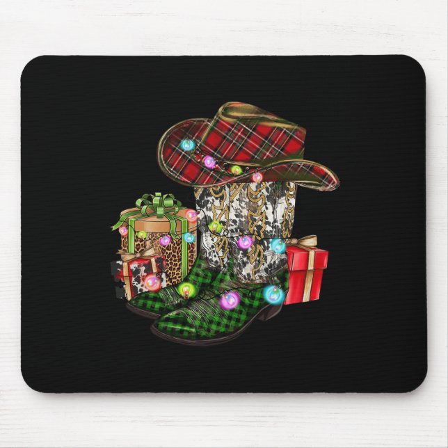 Christmas Cowboy Boot Western Cowhide Xmas Pjs Men Mousepad (Vorne)