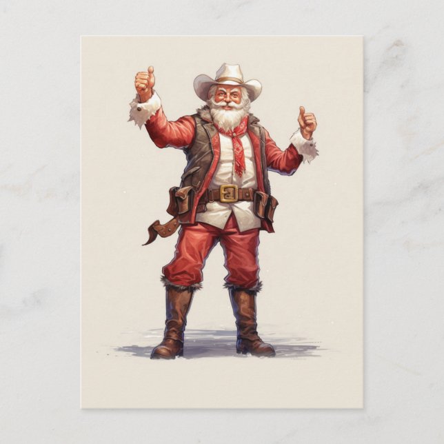 Christmas Cowboy Santa Claus Vintag Postkarte (Vorderseite)