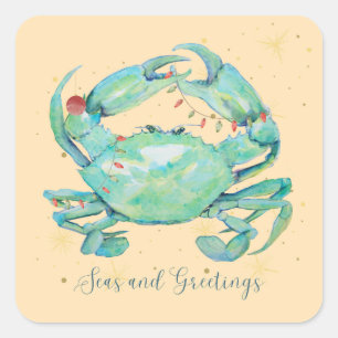 Christmas Crab Beach Quadratischer Aufkleber
