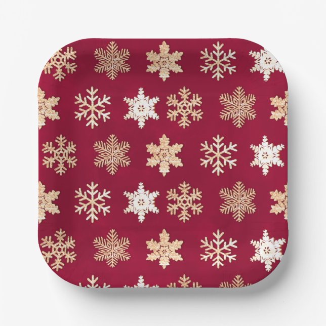Christmas cranberry gold snowflakes pappteller (Vorderseite)