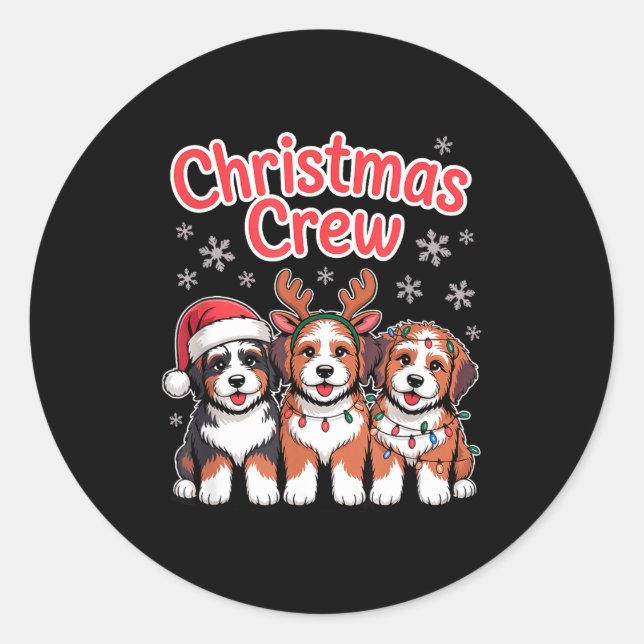 Christmas Crew Xmas Puppy Dog Funny Christmas Bern Runder Aufkleber (Vorderseite)
