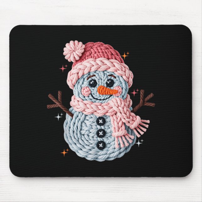 Christmas Crochet Faux Yarn Crochet Snowman Funny  Mousepad (Vorne)