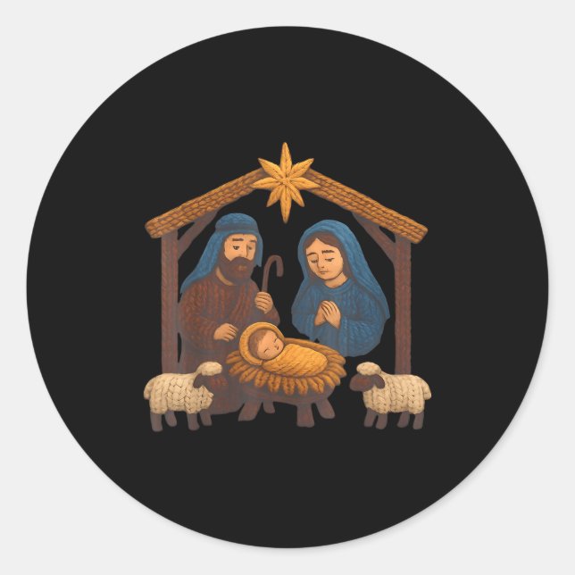 Christmas Crochet Jesus Christmas Faux Yarn Sewing Runder Aufkleber (Vorderseite)