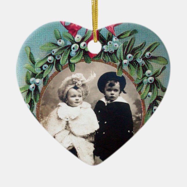 CHRISTMAS CROWN MISTLETOS HERZFOTOVORLAGE KERAMIKORNAMENT (Vorne)