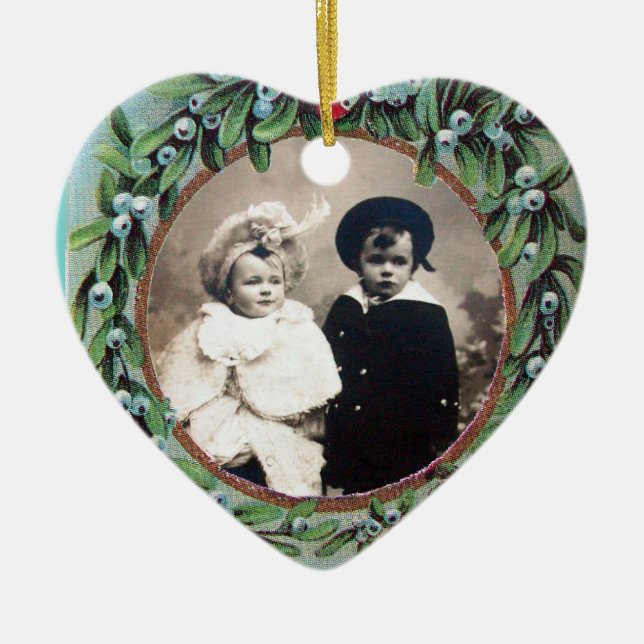 CHRISTMAS CROWN MISTLETOS HERZFOTOVORLAGE KERAMIKORNAMENT (Vorne)