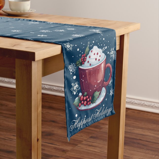 Christmas Cup of Hot Chocolate | Blue Mittelgroßer Tischläufer (Beispiel)