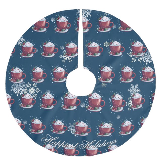 Christmas Cup of Hot Chocolate | Blue Polyester Weihnachtsbaumdecke (Vorderseite)