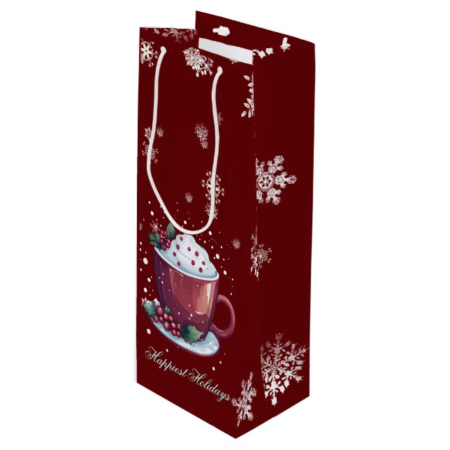 Christmas Cup of Hot Chocolate | Red Geschenktüte Für Weinflaschen (Vorderseite Schrägansicht)