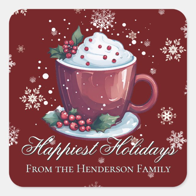 Christmas Cup of Hot Chocolate | Red Quadratischer Aufkleber (Vorderseite)