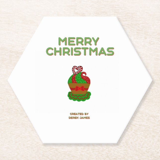 Christmas Cupcake Hexagon Paper Untersetzer (Vorderseite)