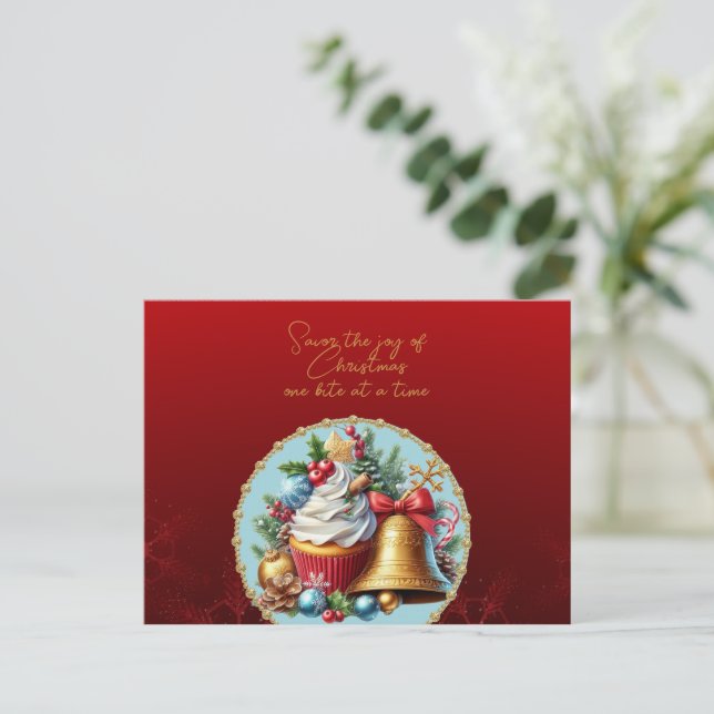 Christmas Cupcakes Savor the Joy Postkarte (Stehend Vorderseite)