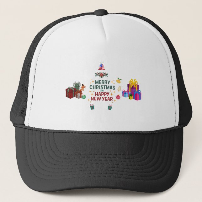 christmas Custom Foam Trucker Hat, White and Black Truckerkappe (Vorderseite)