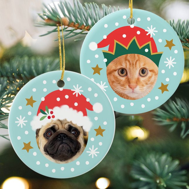 Christmas Custom Foto Niedlich Santa Elf Funny Blu Keramik Ornament (Von Creator hochgeladen)