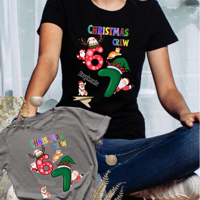 Christmas Customizable Family Crew Fun Black T-Shirt (Von Creator hochgeladen)