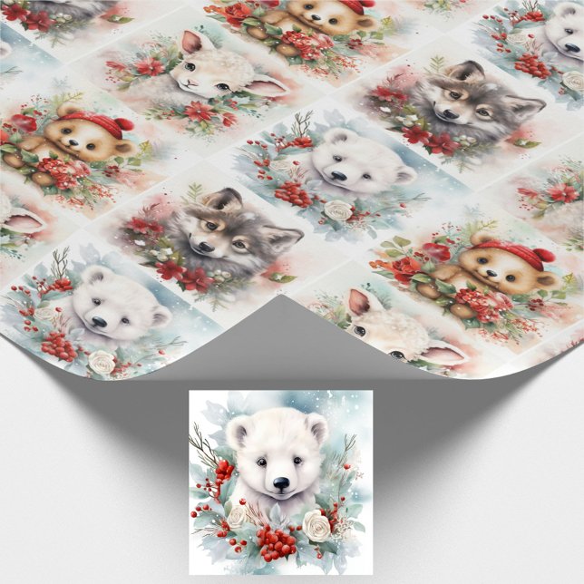 Christmas Cute Baby Animals Polar Bear Lamb Wolf Geschenkpapier (Von Creator hochgeladen)