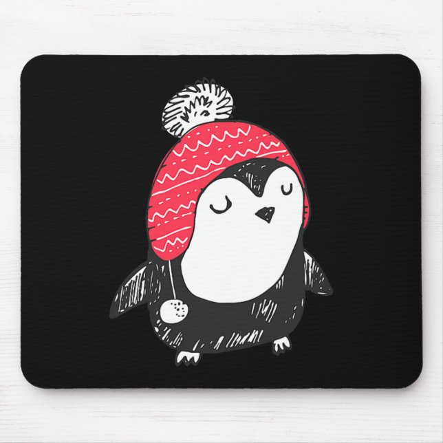 Christmas Cute Baby Penguin Wearing Winter Hat W_e Mousepad (Vorne)