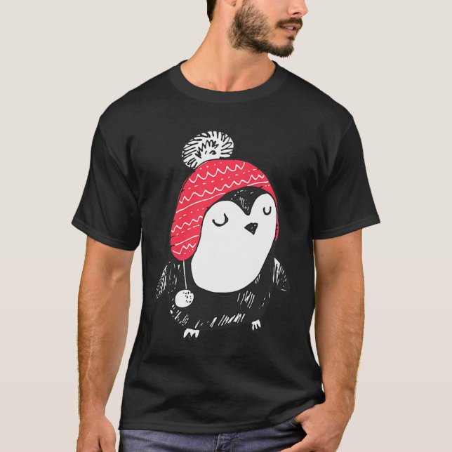 Christmas Cute Baby Penguin Wearing Winter Hat W_e T-Shirt (Vorderseite)