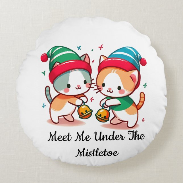 Christmas Cute Meet Me Under The MistleToe  Rundes Kissen (Vorderseite)