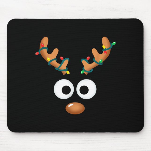 Christmas Cute Reindeer Face Antlers Wrapped In Li Mousepad (Vorne)