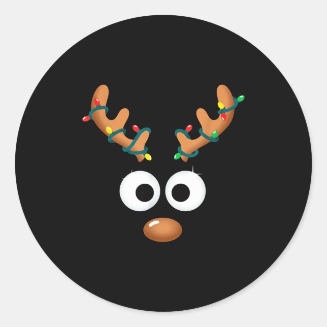 Christmas Cute Reindeer Face Antlers Wrapped In Li Runder Aufkleber (Vorderseite)