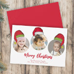 Christmas Cute Santa Elf Funny Whimsical 3 Photo Feiertagskarte<br><div class="desc">Jolly Santa Claus and whimsical and cute Jolly Elf from the North Pole. This Whimsical and Fun Multi photo Christmas photo card template has a 3 photo layout. Having fun adding your photos to this layout is easy with this funny and cute design with cute hats. Wish you and yours...</div>