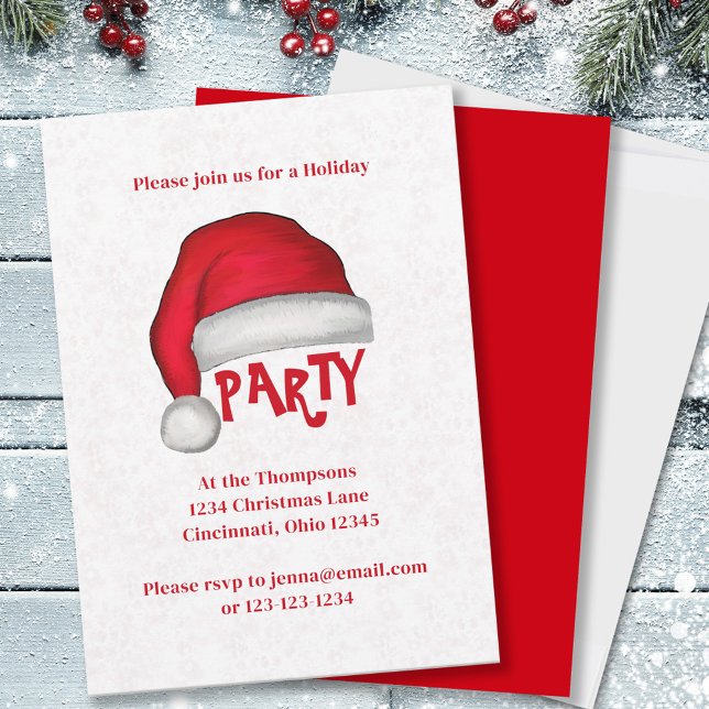 Christmas Cute Santa Hat Whimsical Fun Holiday Einladung (Christmas party cute whimsical holiday party invitation. )