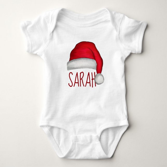 Christmas Cute Santa Red Whimsical Funny Hat Baby Strampler (Vorderseite)