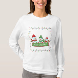 Christmas Cute Snowmen Lights Frame T-Shirt