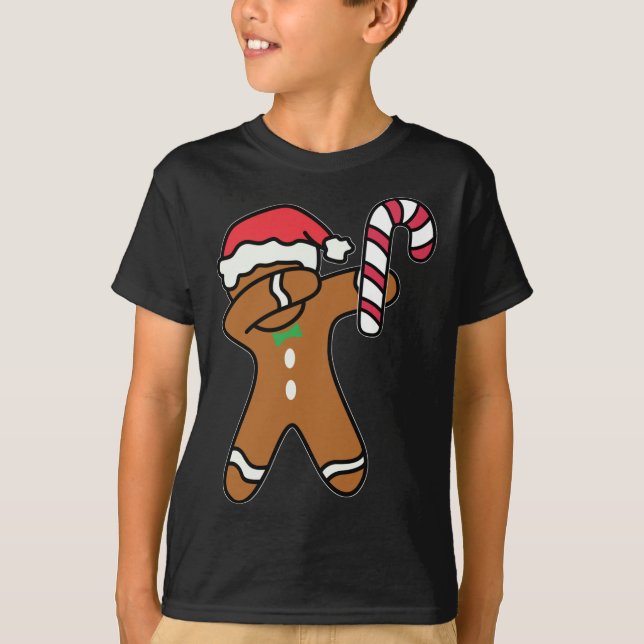 Christmas Dabbing Gingerbread Man Candy Cane Dance T-Shirt (Vorderseite)