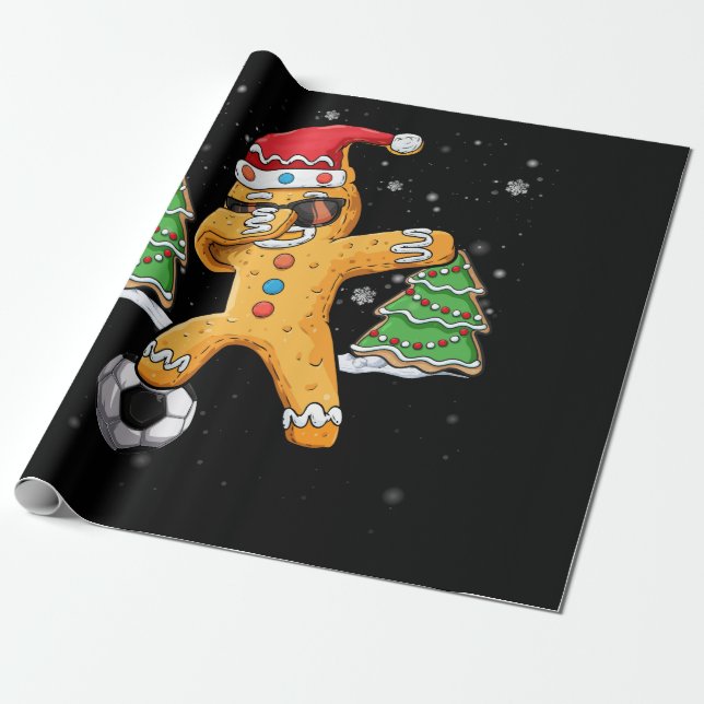 Christmas Dabbing Gingerbread Soccer Sport Santa Geschenkpapier (Ungerollt)