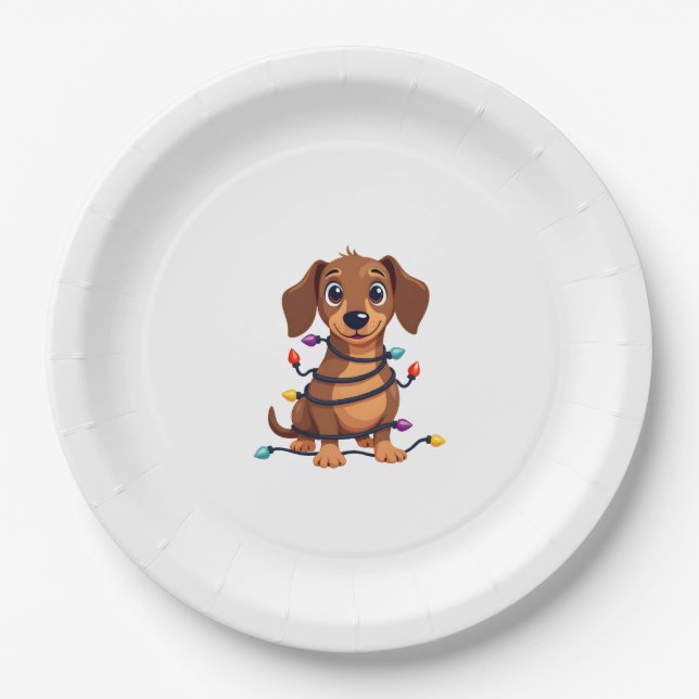Christmas Dachshund Lights Pappteller (Vorderseite)