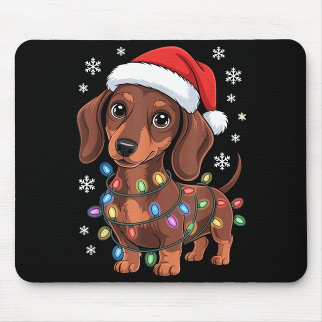 Christmas Dachshund Lights Santa Hat Holiday Dog L Mousepad (Vorne)