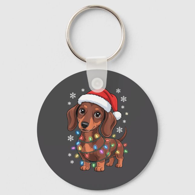 Christmas Dachshund Lights Santa Hat Holiday Dog L Schlüsselanhänger (Vorderseite)