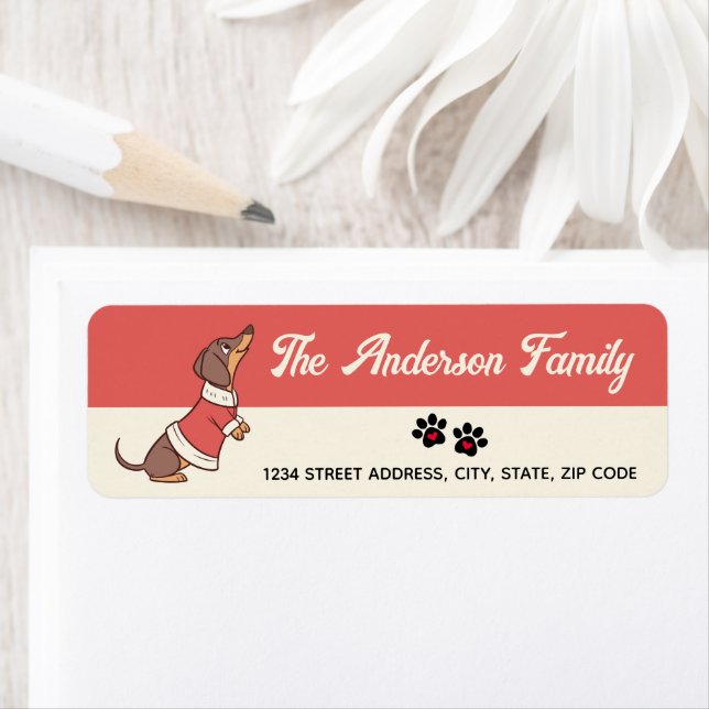 Christmas Dachshund Retourner l'adresse Étiquettes (En situation)