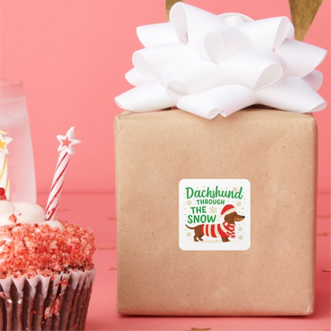 Christmas Dachshund Square Sticker (Fête)