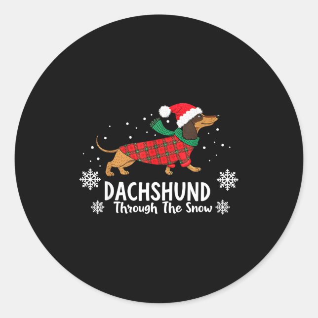 Christmas Dachshund Through The Snow Wiener Dog Sa Runder Aufkleber (Vorderseite)