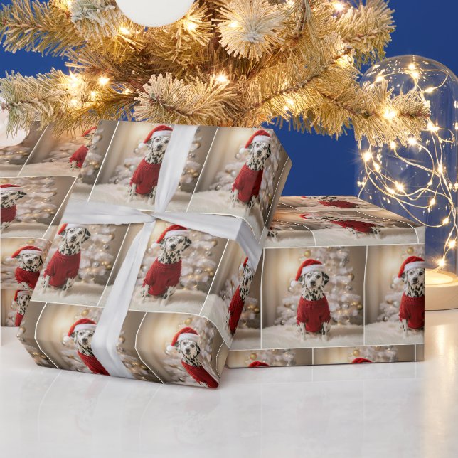 Christmas Dalmatian Dog In a Red Sweater Geschenkpapier (Feiertage)