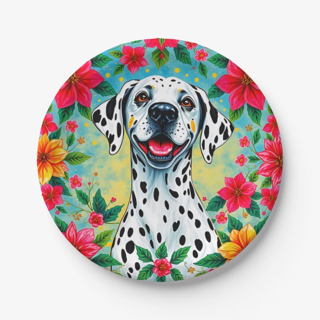 CHRISTMAS DALMATION ~ Hunde-Blume ~ Pappteller (Vorderseite)