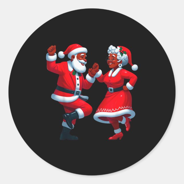 Christmas Dancing Black African American Santa Mrs Runder Aufkleber (Vorderseite)