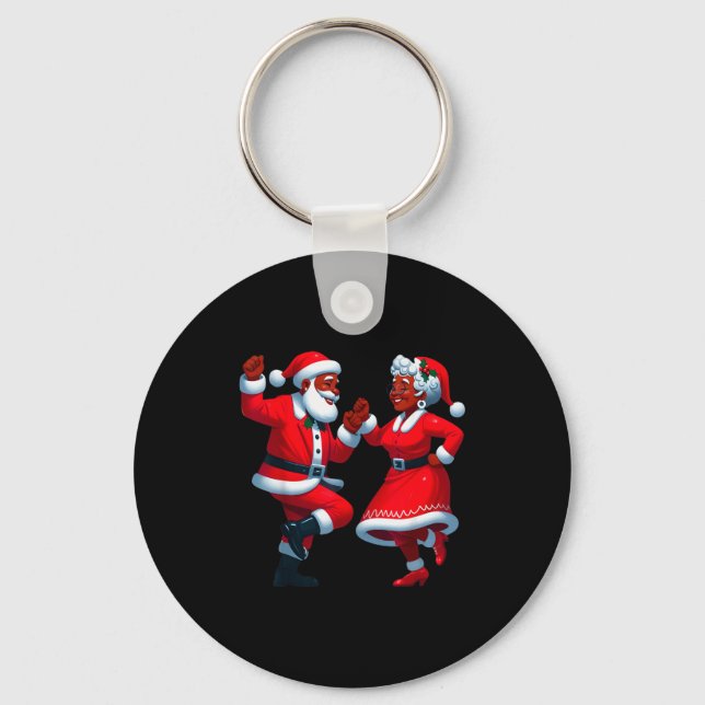 Christmas Dancing Black African American Santa Mrs Schlüsselanhänger (Vorderseite)