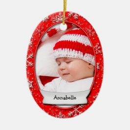 Christmas Dated Photo Red Snowflake • 2 Sided Keramikornament