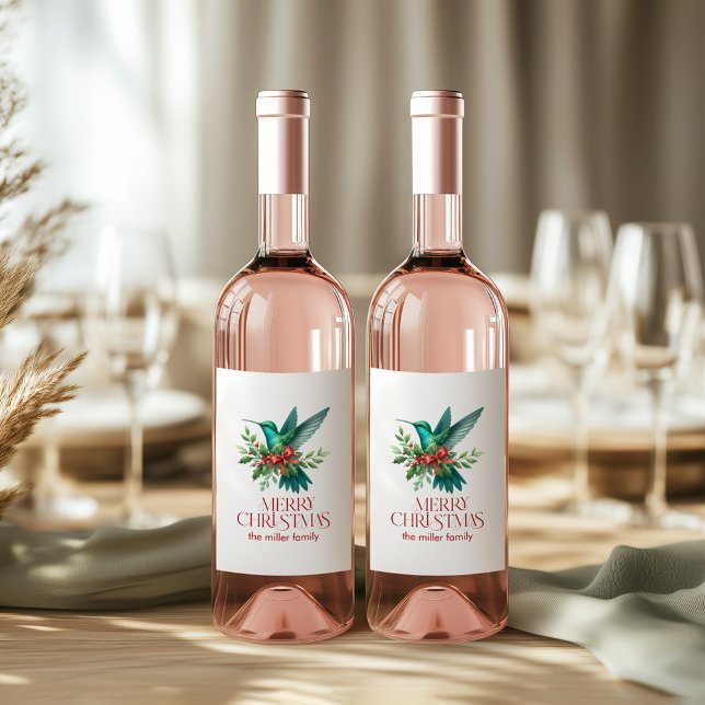 Christmas Decorated Hummingbird Merry Christmas Weinetikett (Von Creator hochgeladen)