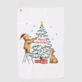 Christmas deer and bear golfhandtuch