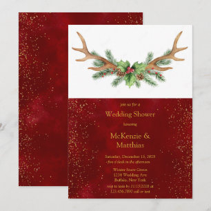 Christmas Deer Antler Burgundy Gold Polterabend Einladung