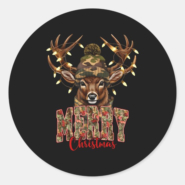 Christmas Deer Camouflage Hunting Camo Reindeer &a Runder Aufkleber (Vorderseite)