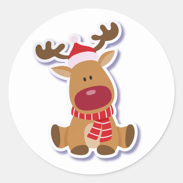 Christmas Deer Delight Runder Aufkleber (Vorderseite)