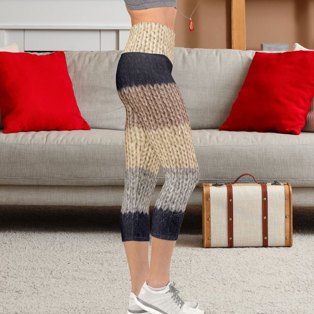 Christmas Deer Graphic Embroidery Wool Stripe Knit Capri Leggings (Von Creator hochgeladen)