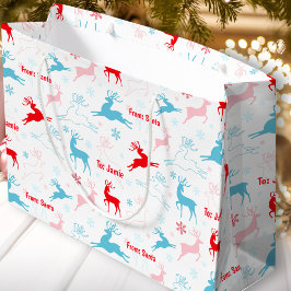 Christmas Deer Nordic Simple Blue Red Individuelle Große Geschenktüte